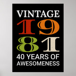 Poster Vintage 1981 40e anniversaire Devis Idée Anniversa