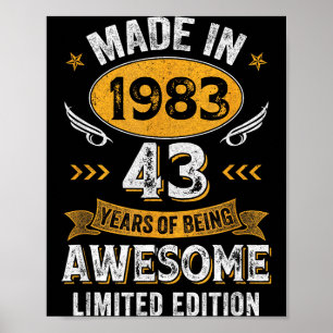Poster Vintage 1983 43 Ans Anniversaire 43e Anniversaire 