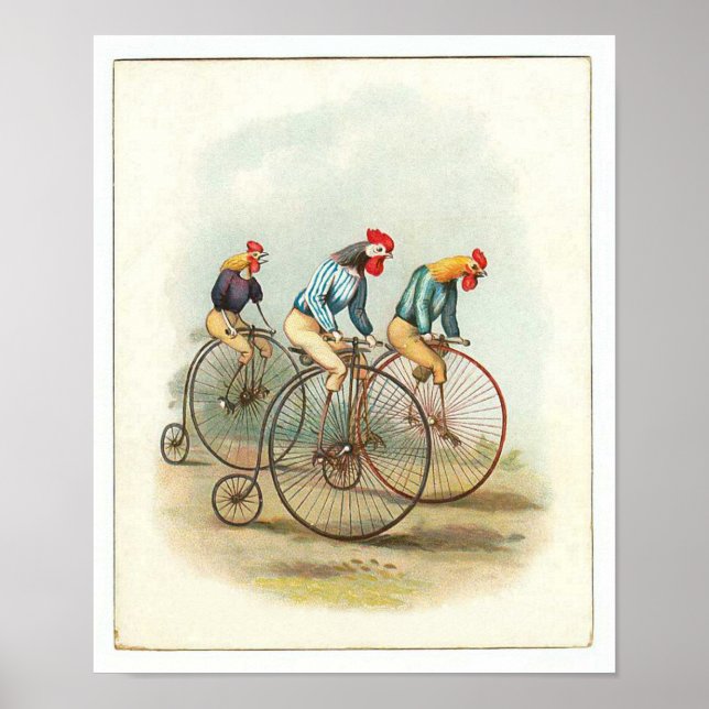 Poster vintage à bicyclette, Coq Pennyfarthing (Devant)