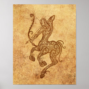 Poster Vintage Aged Sagittarius Zodiac