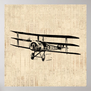 Poster Vintage Airplane Old Antique Plane Illustration