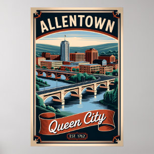 Poster Vintage Allentown Pennsylvanie Queen City Rétro