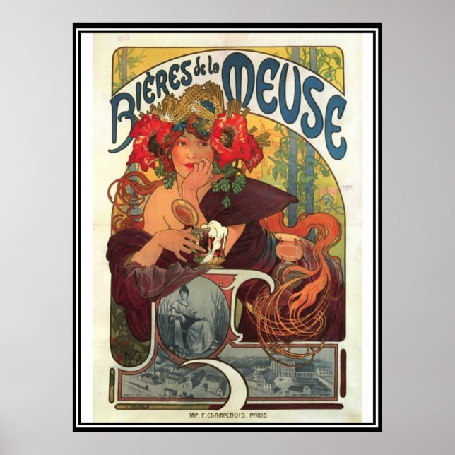 Poster vintage Alphonse Mucha Beer Ad (Devant)