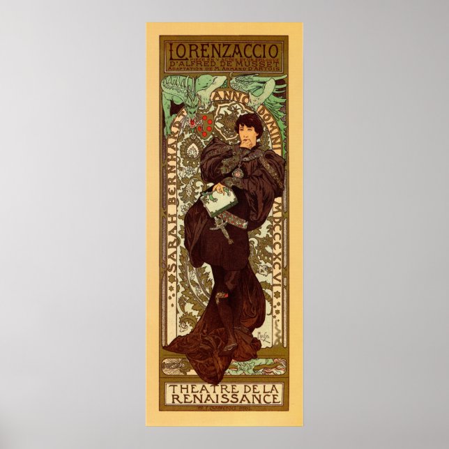 Poster Vintage Alphonse Mucha Lorenzaccio bannière vertic (Devant)