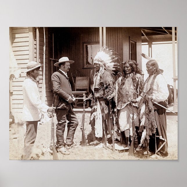 Poster vintage amérindien sur Elk debout (Devant)