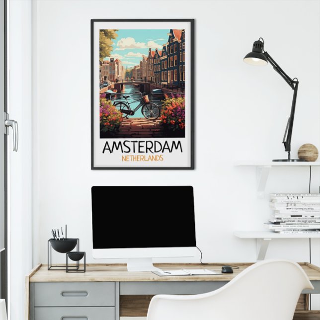 Poster Vintage Amsterdam Pays-Bas Peinture (Vintage Amsterdam Netherlands Painting Poster)