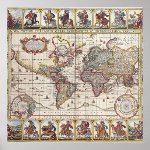 Poster Vintage Antique Ancien Monde Carte Design Imprimé