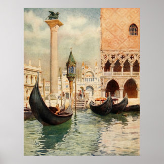 Poster Vintage Antique Italie Venise Gondola Shrine