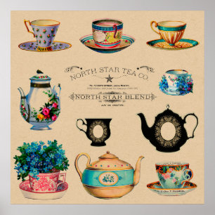 Poster Vintage Antique Teacup Floral