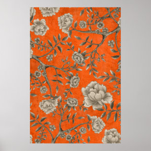 Poster Vintage Apricot Orange Botanerie Chinoiserie Art