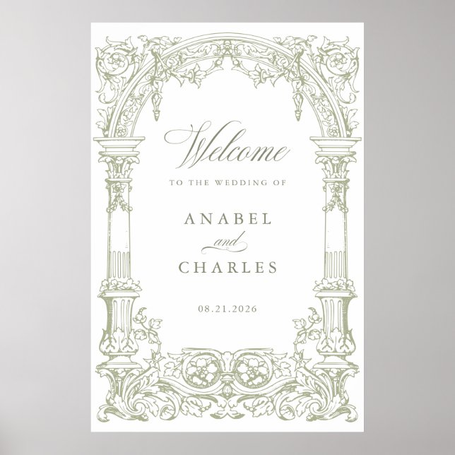 Poster Vintage Arch Vines Cadre Mariage Bienvenue (Devant)