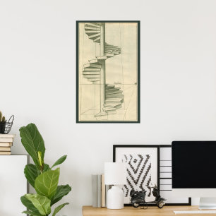 Poster Vintage Architectural Stairs, Spiral Staircase