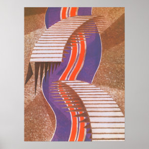 Poster Vintage Art Deco Jazz Pochoir Stair Step Pattern