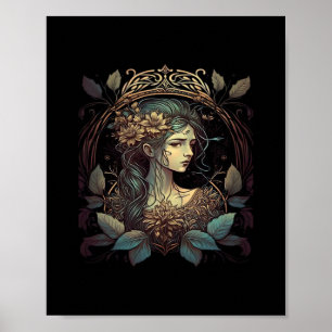 Poster Vintage Art Nouveau Whimsigoth Femme En Turquoise
