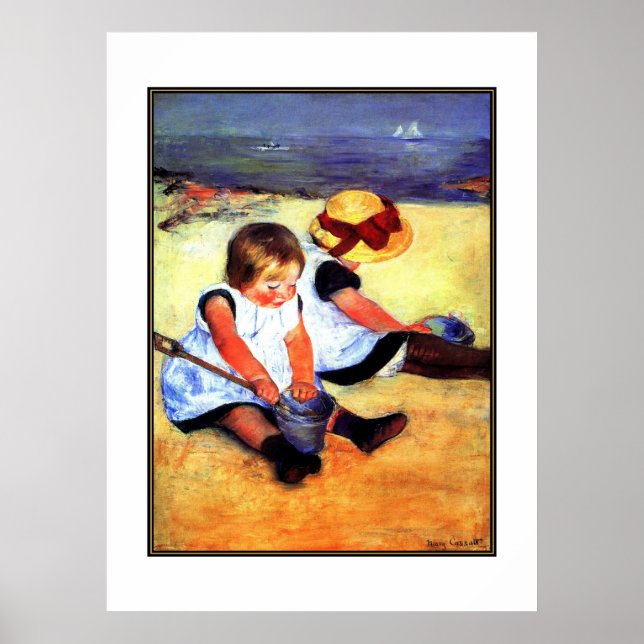 Poster Vintage Art Two Children At The Beach (Front)