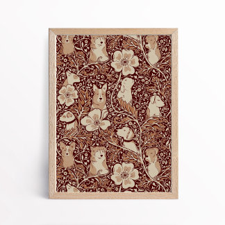 Poster Vintage Arts and Crafts Style Dog Floral