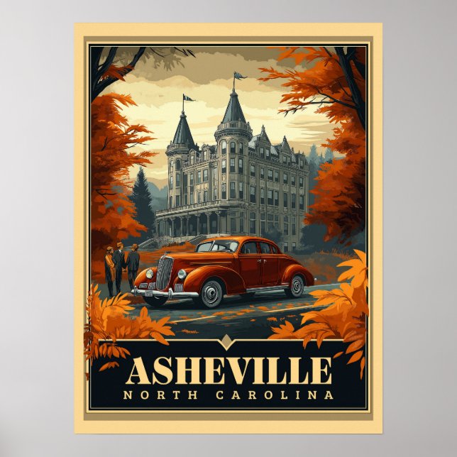 Poster Vintage Asheville, Caroline du Nord (Devant)