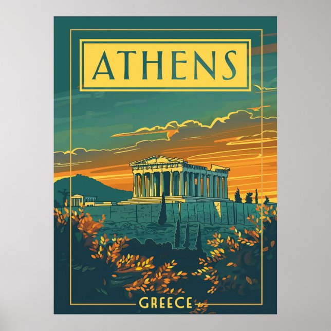 Poster vintage Athènes, Grèce | Parthénon (Devant)