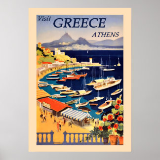 Poster Vintage Athènes Grèce Port Port Port Voyage