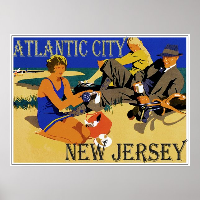 Poster Vintage Atlantic City Beach Scene (Devant)