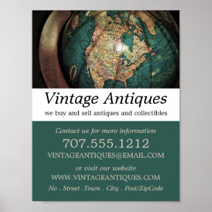 Poster Vintage Atlas Globe, Antique Dealer, Magasin