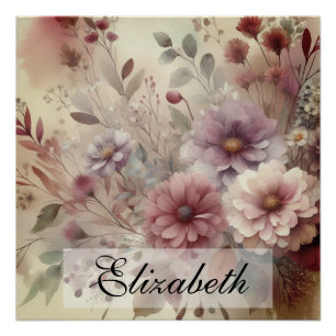 Poster Vintage Automne fleurs pastel aquarelle peinture