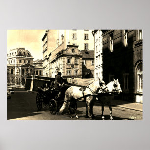 Poster Vintage Autriche Vienne Dreimaderlhaus Fiaker