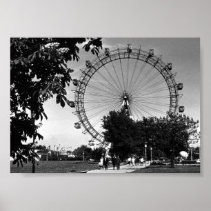 Poster Vintage Autriche Vienne Prater roue géante