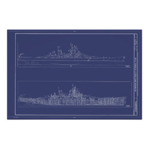 Poster Vintage Battleship USS Missouri Blueprints