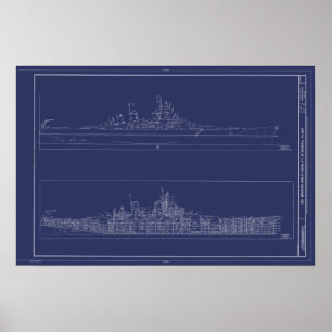 Poster Vintage Battleship USS Missouri Blueprints