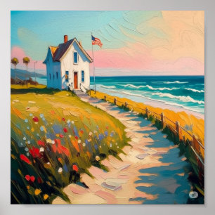 Poster Vintage Beach 4 juillet Americana Independence