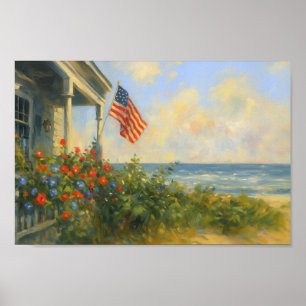 Poster Vintage Beach 4 juillet Americana Independence