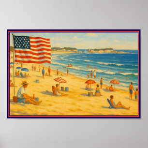 Poster Vintage Beach 4 juillet Americana Independence