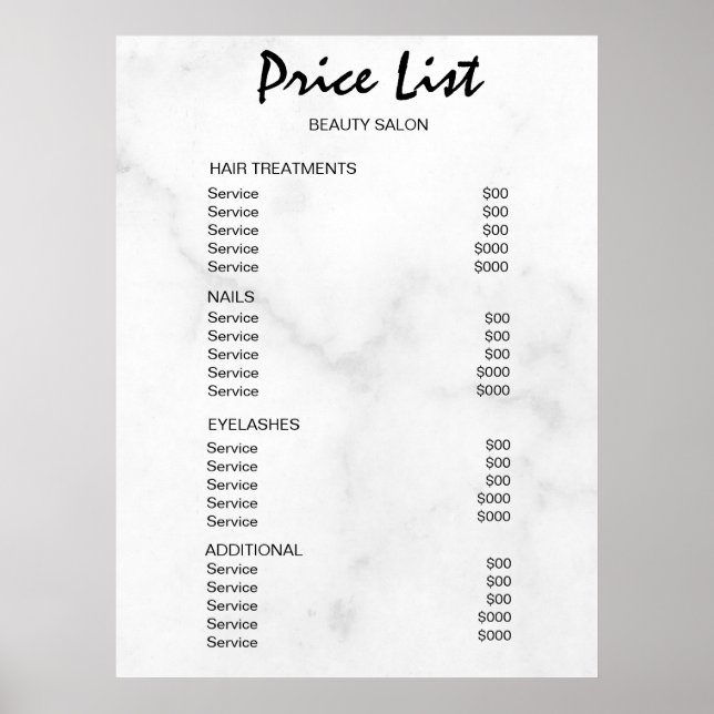 Poster Vintage Beauty Salon Price List (Devant)