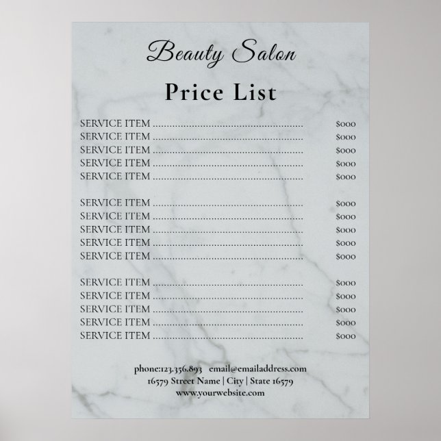 Poster Vintage Beauty Salon Price List (Devant)