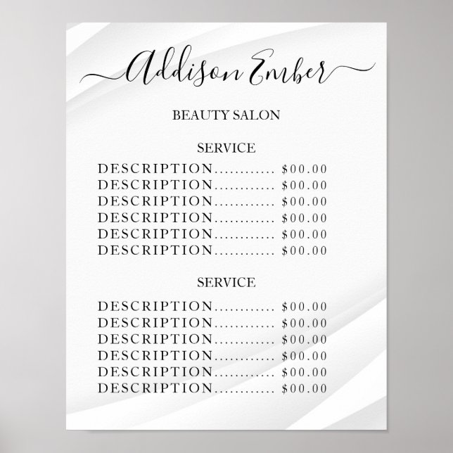 Poster Vintage Beauty Salon Price List (Devant)