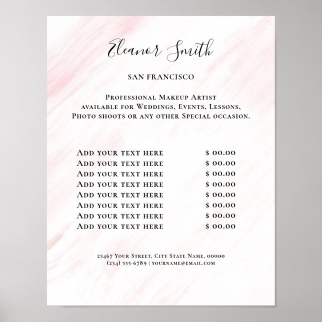Poster Vintage Beauty Salon Price List (Devant)
