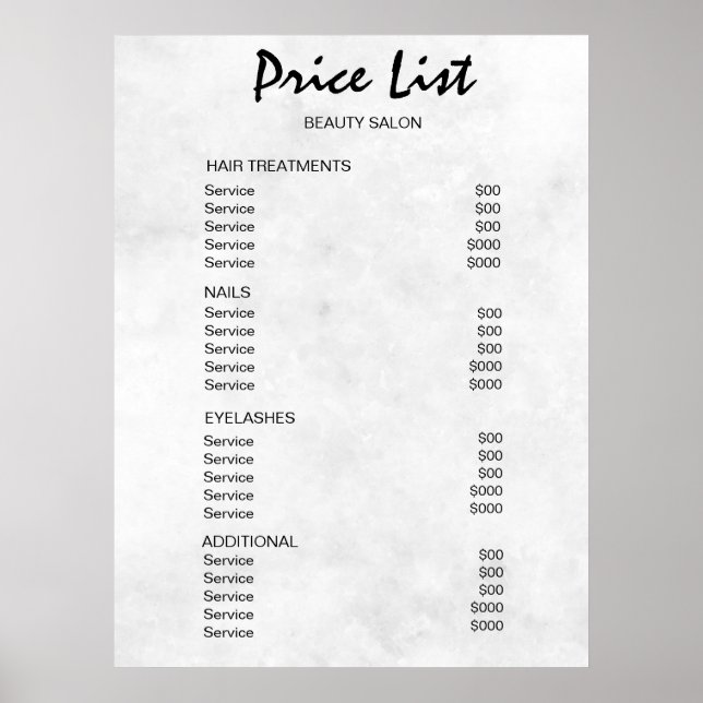Poster Vintage Beauty Salon Price List (Devant)