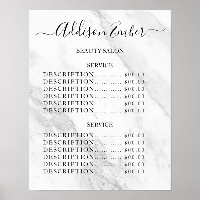 Poster Vintage Beauty Salon Price List (Devant)
