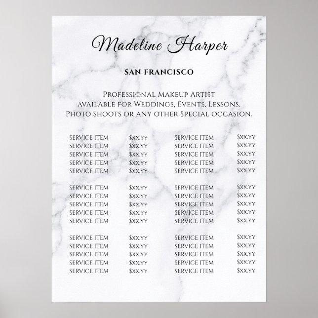 Poster Vintage Beauty Salon Price List (Devant)