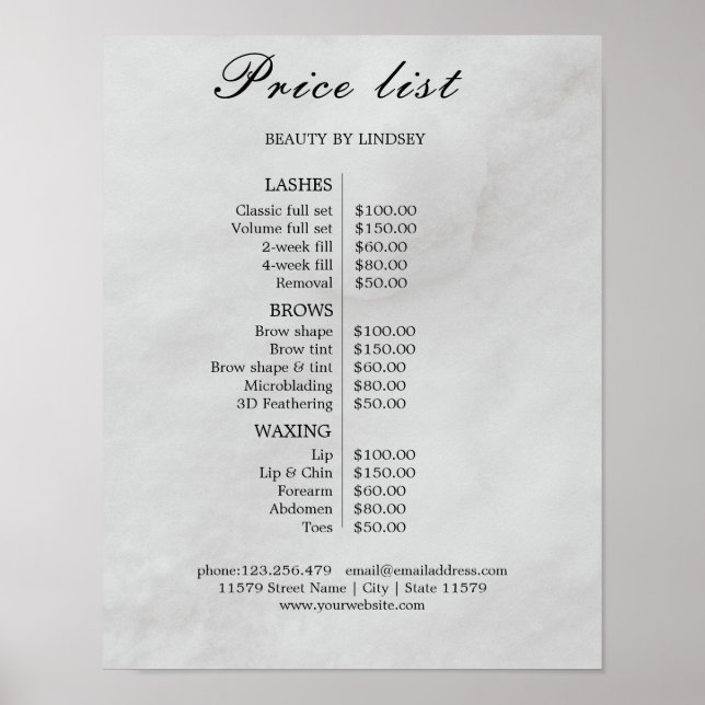 Poster Vintage Beauty Salon Price List (Devant)