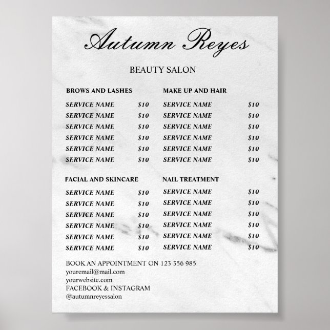 Poster Vintage Beauty Salon Price List (Devant)