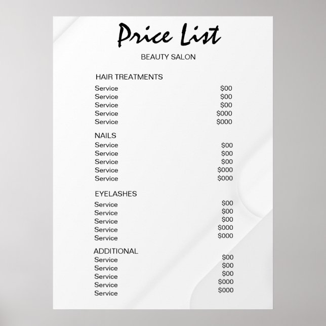 Poster Vintage Beauty Salon Price List (Devant)