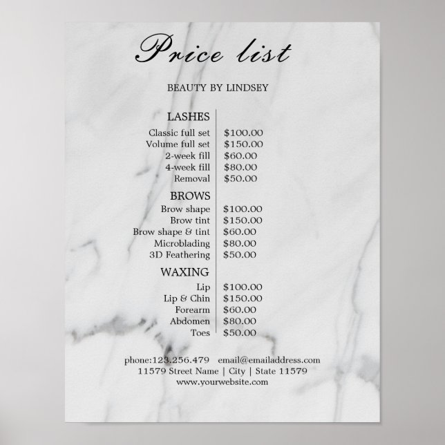 Poster Vintage Beauty Salon Price List (Devant)