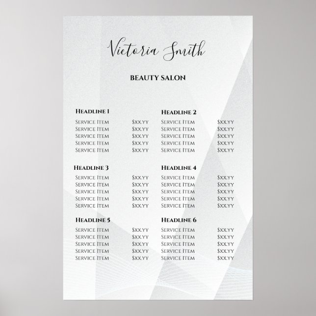 Poster Vintage Beauty Salon Price List (Devant)