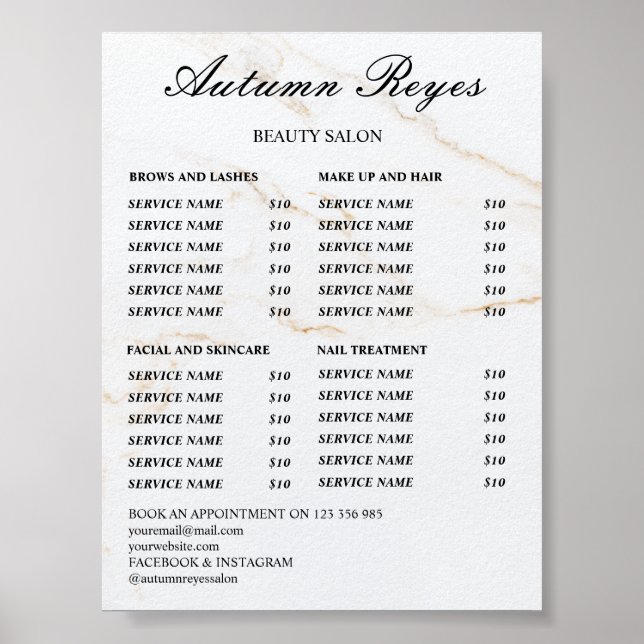 Poster Vintage Beauty Salon Price List (Devant)