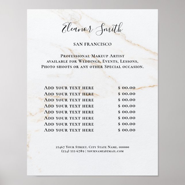 Poster Vintage Beauty Salon Price List (Devant)