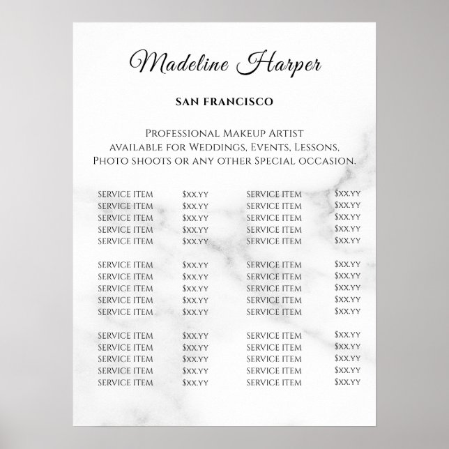 Poster Vintage Beauty Salon Price List (Devant)