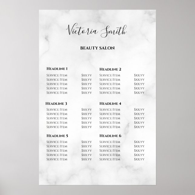 Poster Vintage Beauty Salon Price List (Devant)