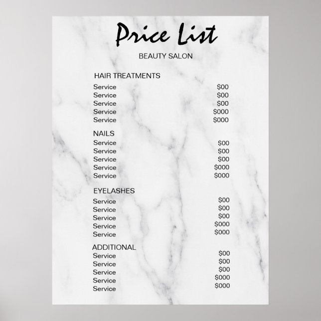 Poster Vintage Beauty Salon Price List (Devant)